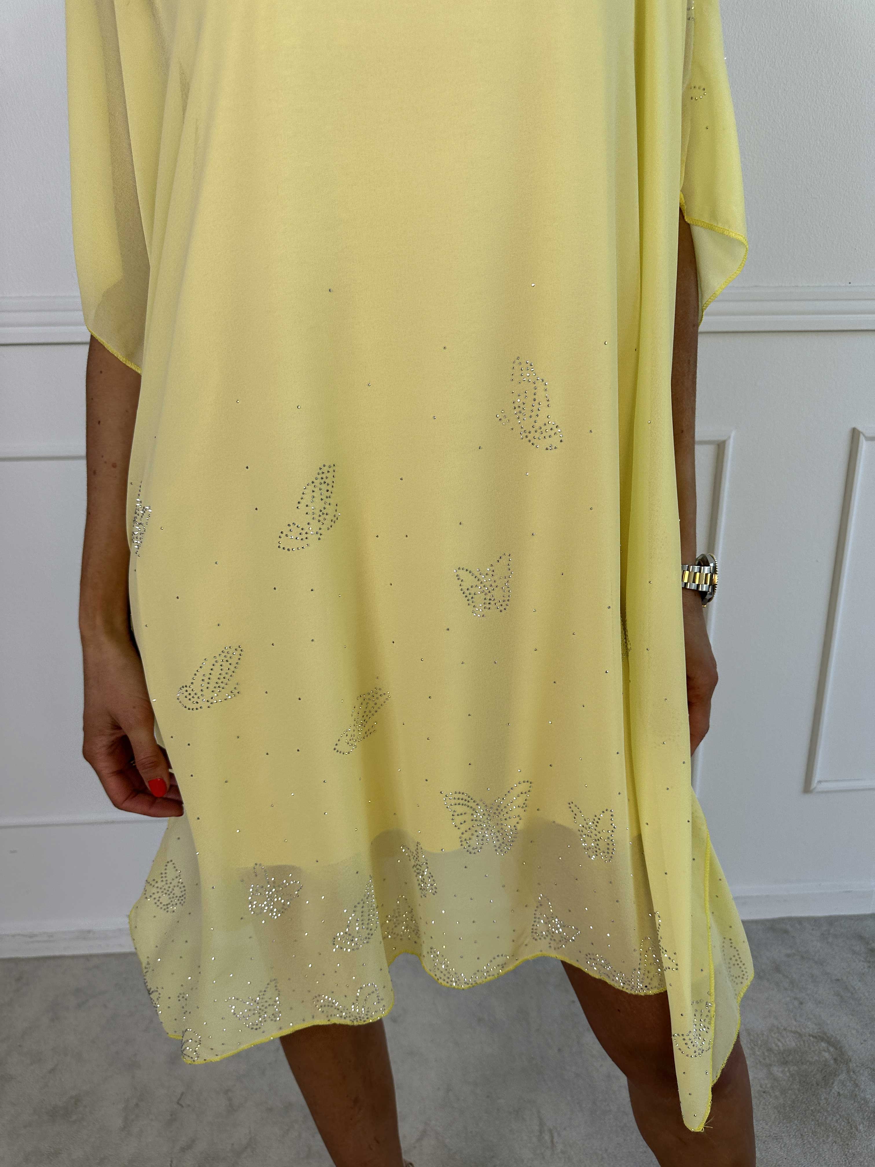 Mirabella Crystal - Tunikaklänning med chiffonglager med fuskpälskant och underkjol i viskos